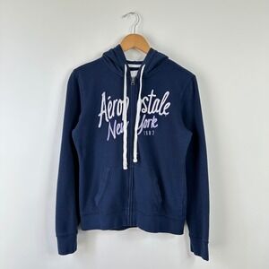 Aeropostale New York 1987 Full Zip Hoodie Sweatshirt Women's Large Blue